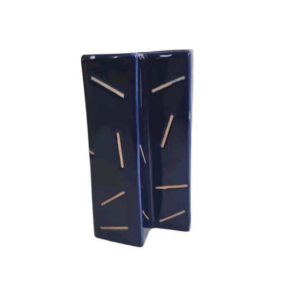 Vintage Stoneware Geometric Vase Retro MCM Rare HTF Cobalt Blue Glazed 6 5/8" - Picture 8 of 14